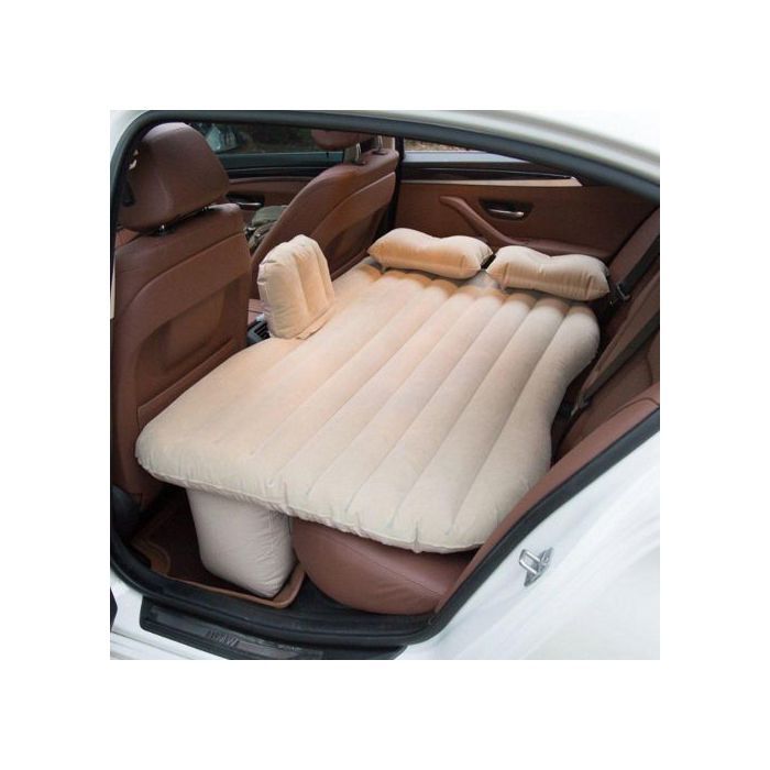 Matelas Gonflable - Matela - Siège Arrière - Beige - 2 Oreillers Inclus - Coussin Sécurité Enfant