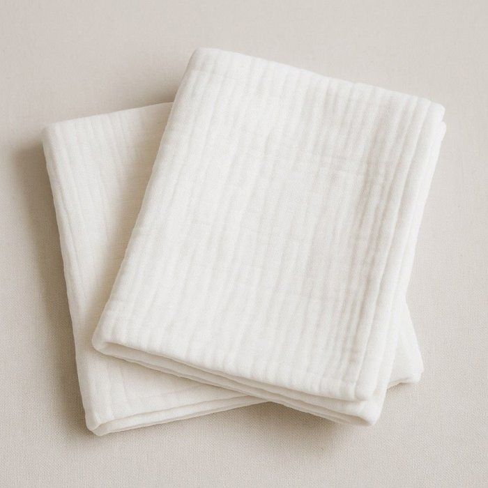 Duo de Langes  Double Gaze de Coton Blanc