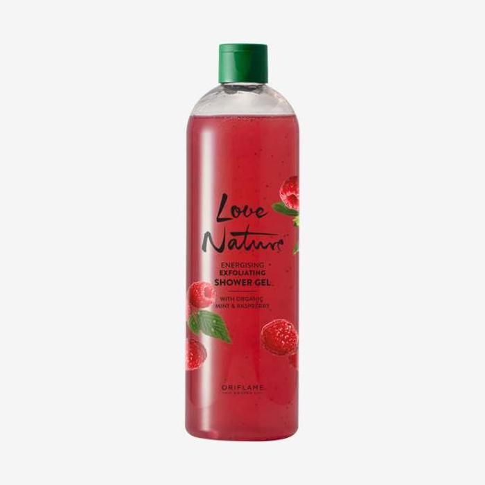 Gel Douche Exfoliant - Love Nature - Menthe & Framboise - 500 ml - Biodégradable - Sans alcool