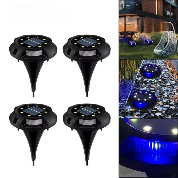 Kit de 4 lampes solaires de jardin enterrées, éclairage durable et esthétique