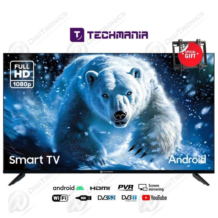 TV Techmania Smart TV 40" Android HD - Récepteur intégré + TNT + HDMI + USB