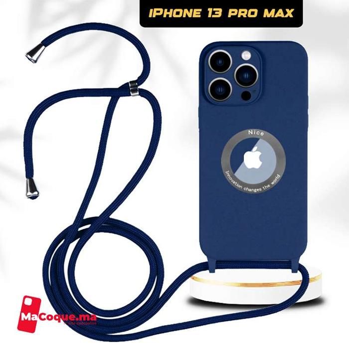 Pochette iPhone 13 Pro Max"Bleu Marine" avec Bandoulière, Protection de camera en Silicone