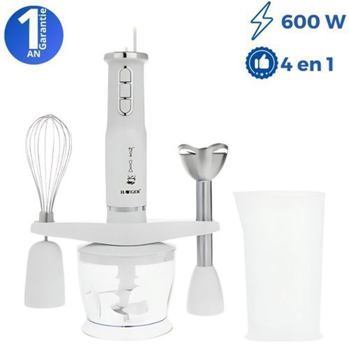 Mixeur plongeant - 4 en 1 - MARQUE - 600W - 3 vitesses - Design compact