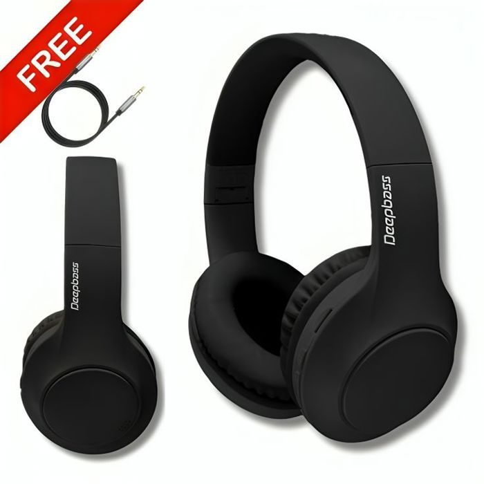 Casque bluetooth DeepBass R21 NOIR Original + Câble auxiliaire Gratuit