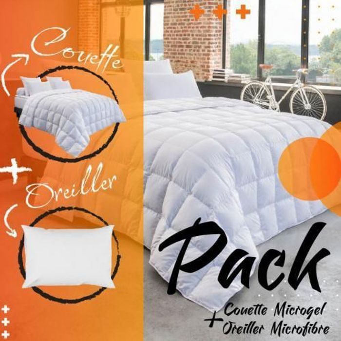 Couette et Oreiller - DWIRTY - Malabata - Antiallergique - Microfibre - 1 Place