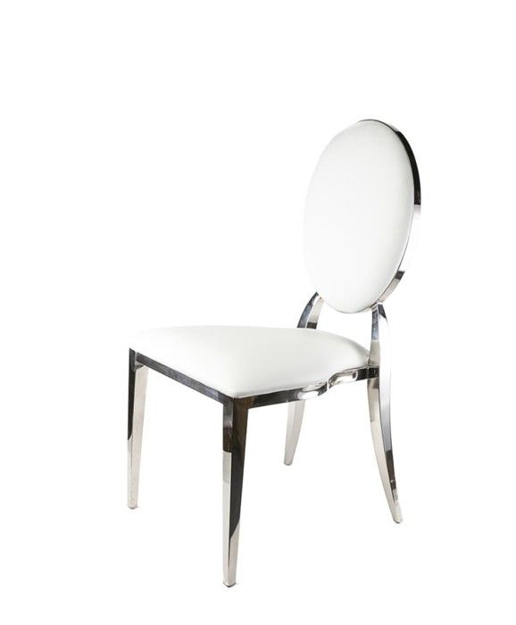 Chaise medaillon argent renfort en similicuir blanc