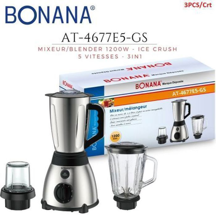 Blender mixeur - MARQUE - 3 en 1 - 1200 W - 5 Vitesses - 1,5 L