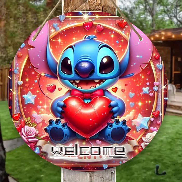 Panneau décoratif - OUTFITS AND MORE - Disney Stitch - Bois - Multicolore - 20x20 cm
