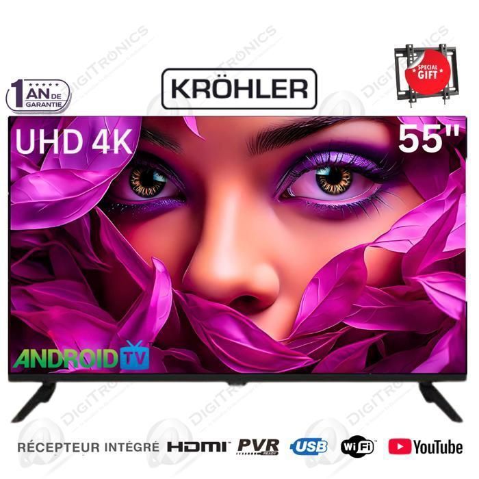 50 4K UHD Smart Android Tv - Récepteur intégré + TNT + HDMI + USB - Garantie 1 An