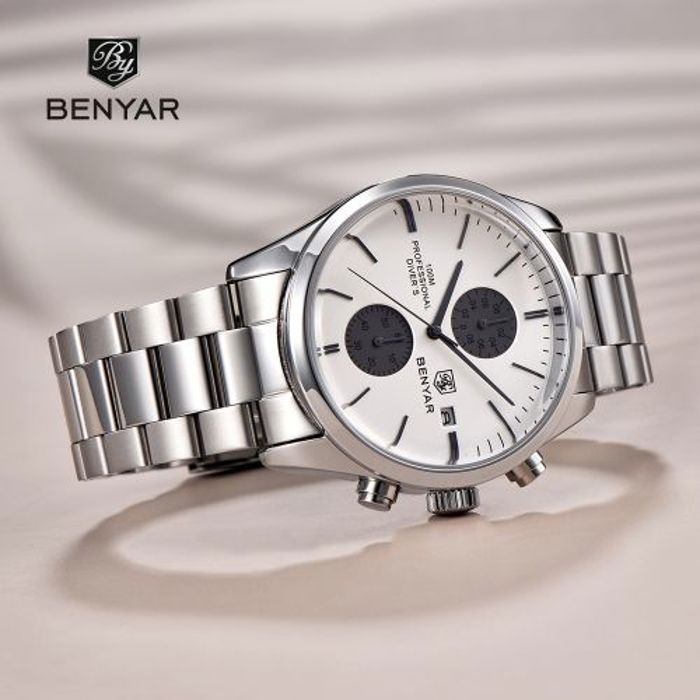 Montre - Benyar - Chronographe - Étanche - Acier inoxydable - Cadran marron