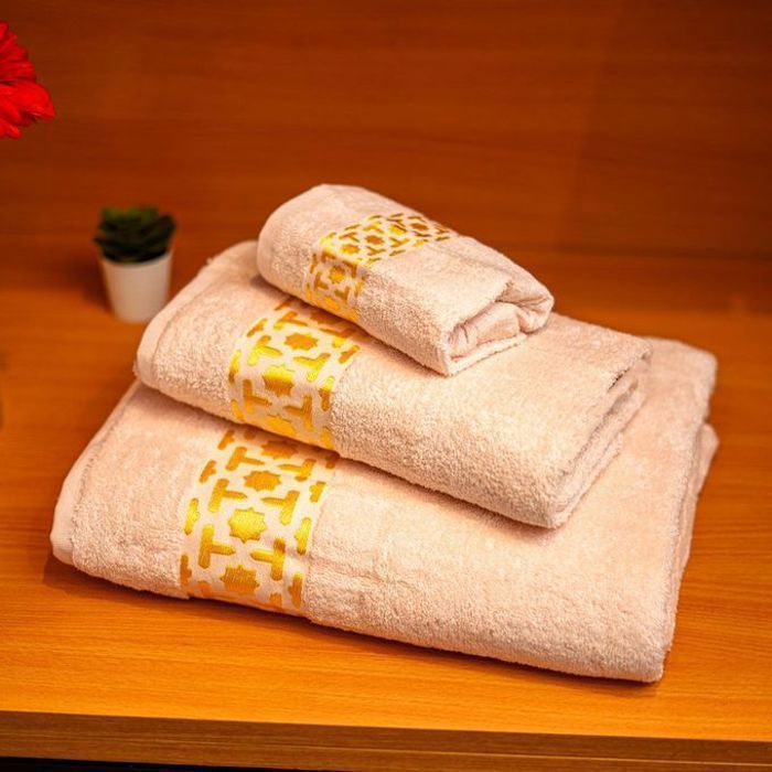 Serviettes de bain - Arabesque - Pack de 3 - Couleur saumon - Coton naturel - Douceur exceptionnelle
