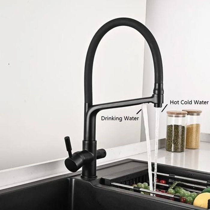Robinet Mitigeur de Cuisine - Professionnel - Noir - Douchette avec 2 jets - Design Moderne - Facile à Installer