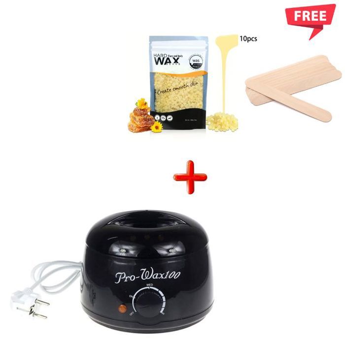 Chauffe-cire chaude Pro Wax 100 + Cire depilatoire 100g et x10 Spatules pour cire Gratuit Noir