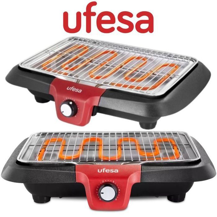 Barbecue électrique UFESA BB7640 - Faible fumée, résistance thermique, arrêt automatique - Surface 38x24 cm