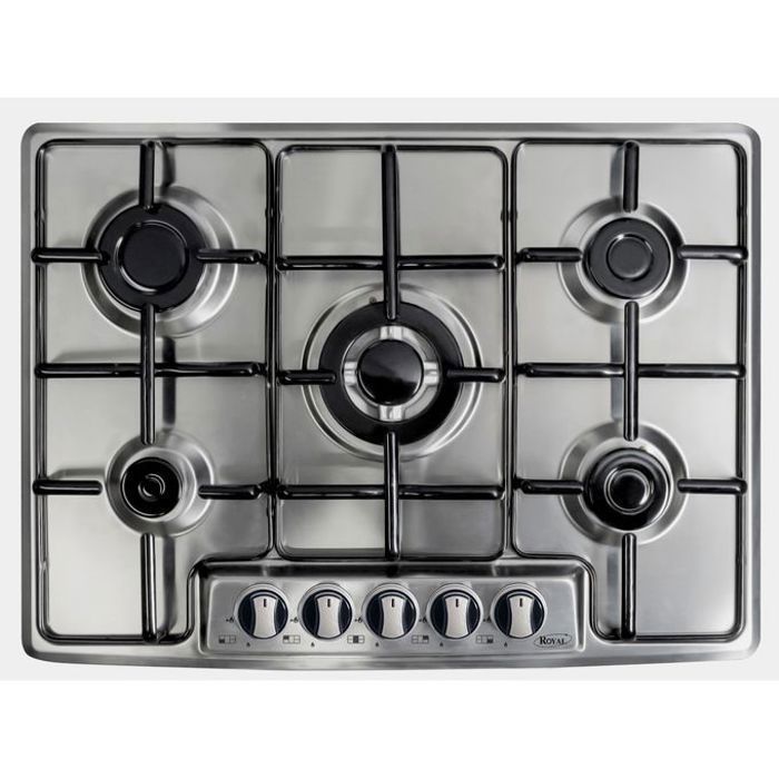 ROYAL - M7-50BF - Plaque de cuisson encastrable - 5 feux à gaz - en inox (Supports EN FONTE)