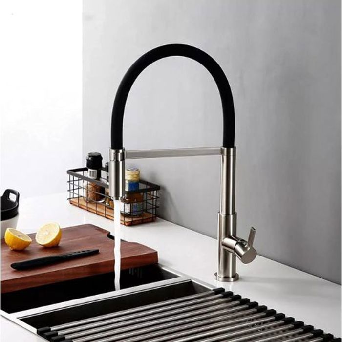 Robinet Mitigeur de Cuisine Chromé Professionnel avec Douchette Design, Moderne