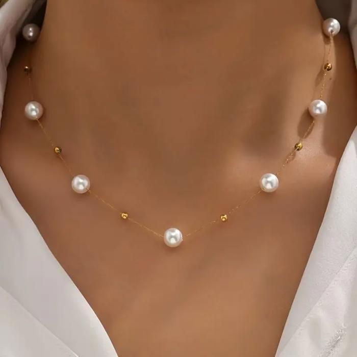 Collier - Élégant - Perles Nacrées - Plaqué Or - Design Baroque - Femme