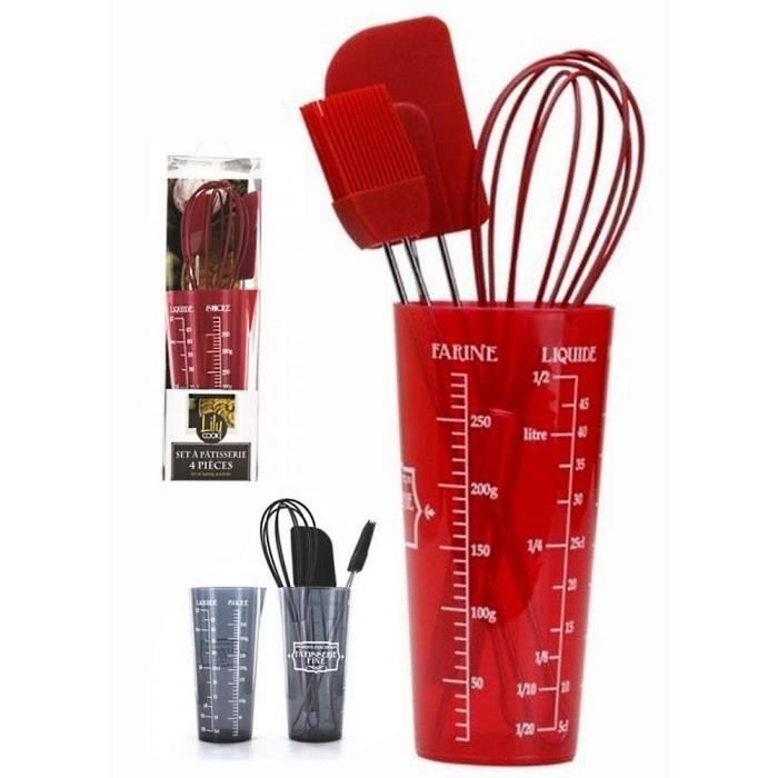 SET 4 USTENSILE PATISSERIE MARYSE FOUET PINCEAU VERRE DOSEUR PVC
