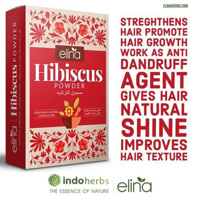 Elina 100g Poudre d'Hibiscus Ayurvedique Pour Cheveux, Fortifier les cheveux, Brillance et stimule la pousse.