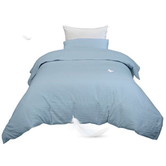Housse de couette - DWIRTY - Bleu Glacier - 160x220cm - Antiallérgique - Douceur Microfibre