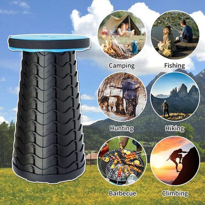 Le Tabouret Pliant Rétractable en Plastique Parfait pour le Camping -BLUE