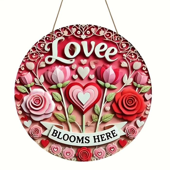 Panneau décoratif - OUTFITS AND MORE - Love Blooms Here - Bois - Multicolore - 20x20 cm