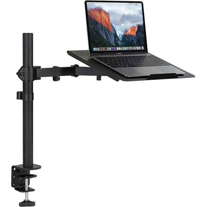 Support de bureau pour ordinateur portable, bras réglable à mouvement avec plateau ventilé robuste