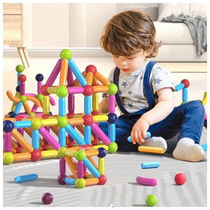 Ensemble de 64 boules et tiges magnétiques, blocs de construction, couleurs vives,