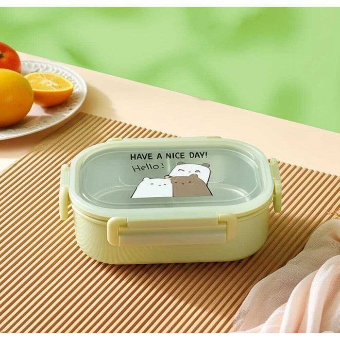Lunch box à deux compartiments on inox avec cuillère – Idéal école & travail HAVE NICE DAY,