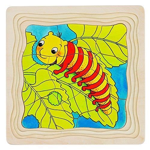Puzzle en bois couches La Chenille - GOKI - moins de 100 pièces - thème Humains - Jaune et Multicolore