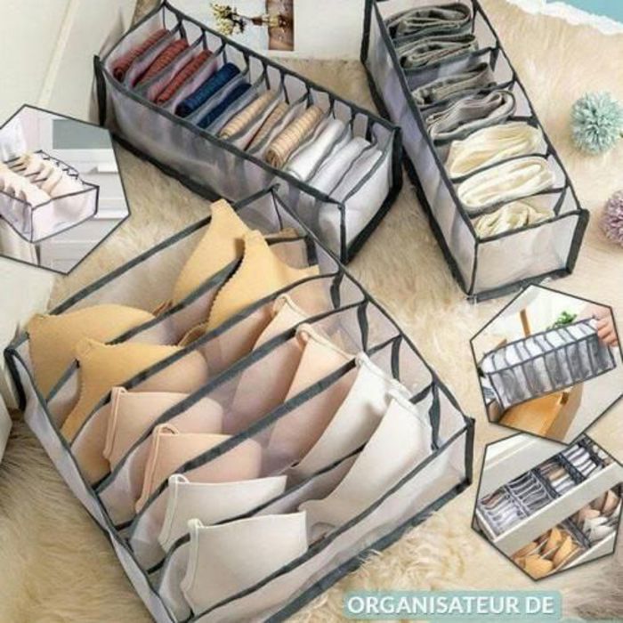 Organiseur de tiroir - Femme - Lot de 3 - Transparent - Tissu non tissé - Pour sous-vêtements
