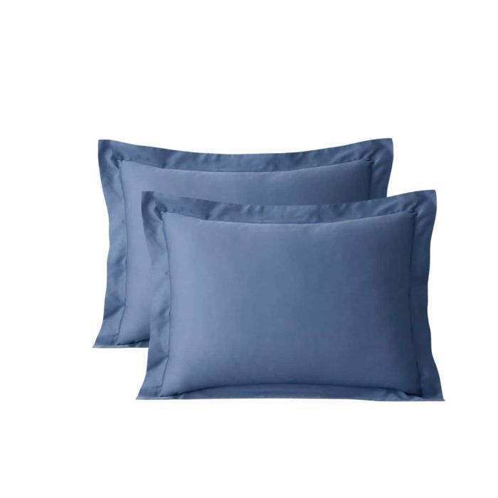 2 taies d'oreillers - 70x50 cm 100% coton Bleu