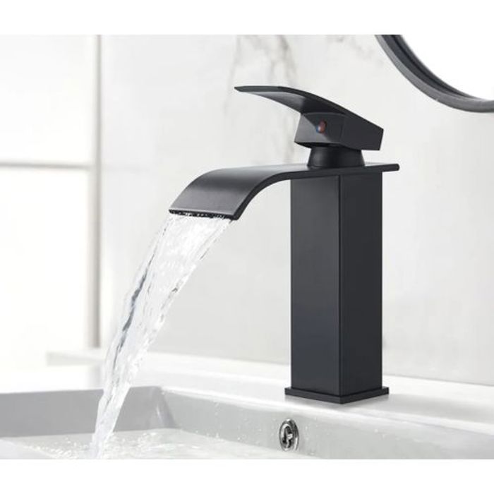 Robinet Mitigeur de Lavabo - Haute Gamme - Cascade Noir - Laiton - Économe en eau - Facile à nettoyer