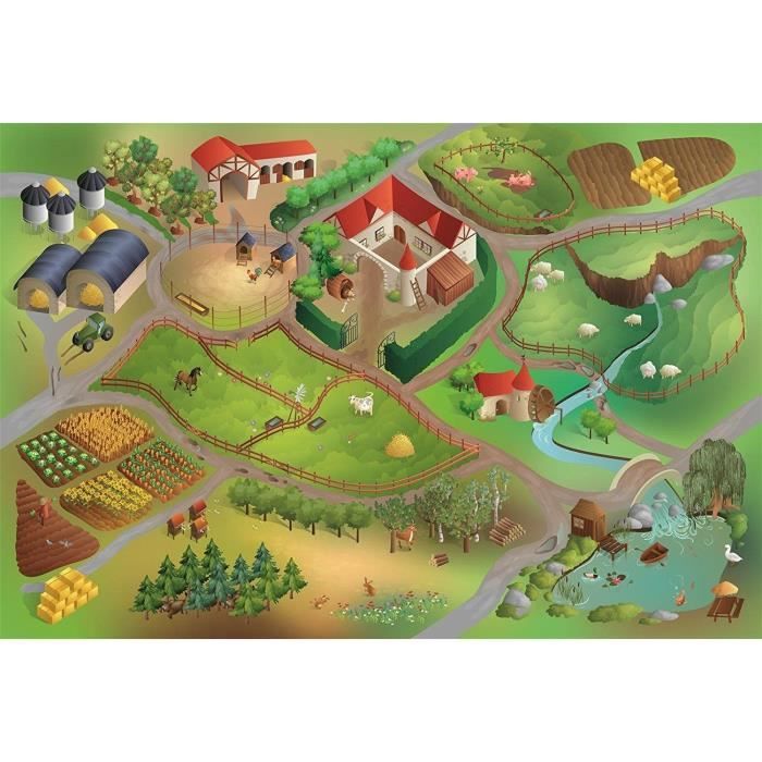 Tapis enfant - 100x150 cm - CONNECTE FERME Multicolore - Polyester- Lavable 30° - UN AMOUR DE TAPIS
