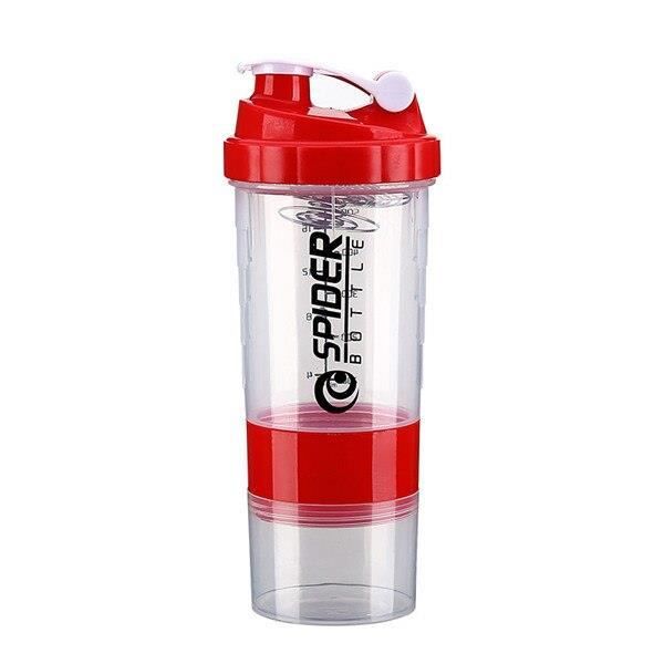 Gourde - Bouteille isotherme,Bouteille de mélange de protéines et de poudre, pour le sport, Portable, noir, à trois - Type Rouge