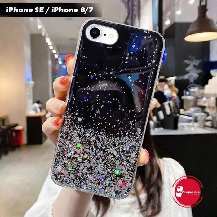 Pochette SE 2020 / iPhone 8/7 Scintillante,&amp; Brillante Noir
