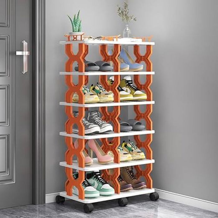 Étagère à chaussures en plastique à 6 niveaux pour la maison avec roulettes