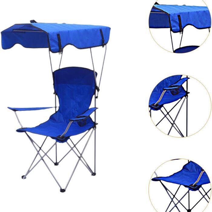 Chaise de camping avec auvent, chaise de jardin portable, avec porte-gobelet Chaise pliante bleue avec parasol