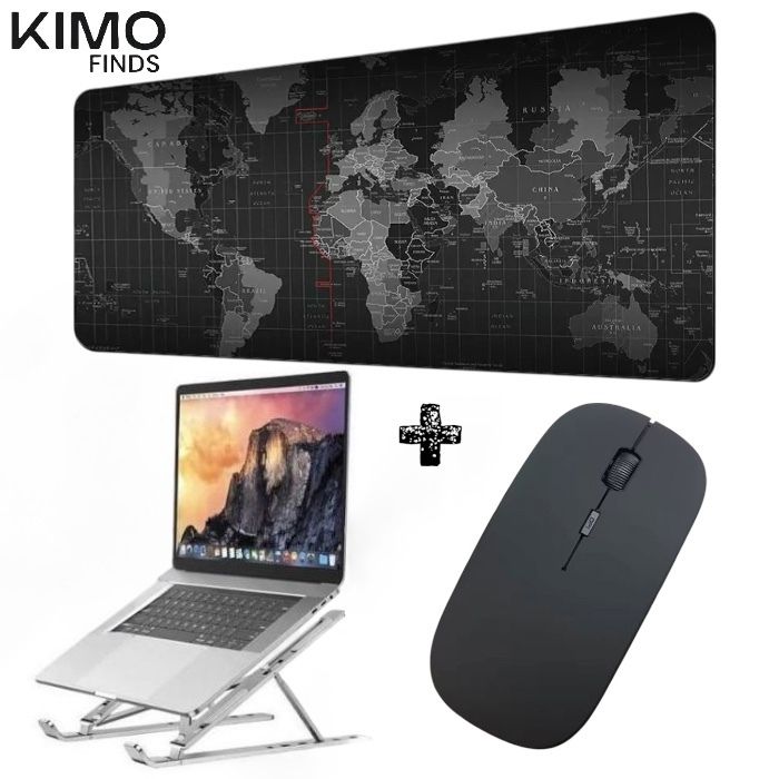 Pack Bureau 3 en 1 : Support PC Portable Réglable + Souris Sans Fil Ultra-Fine + Tapis de Souris XXL