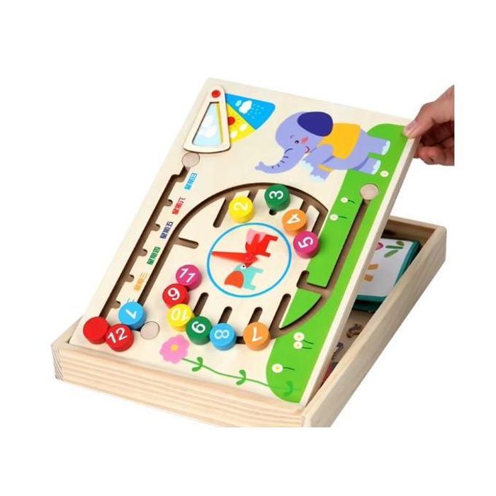 Puzzle à billes Montessori en bois avec plateau coulissant
