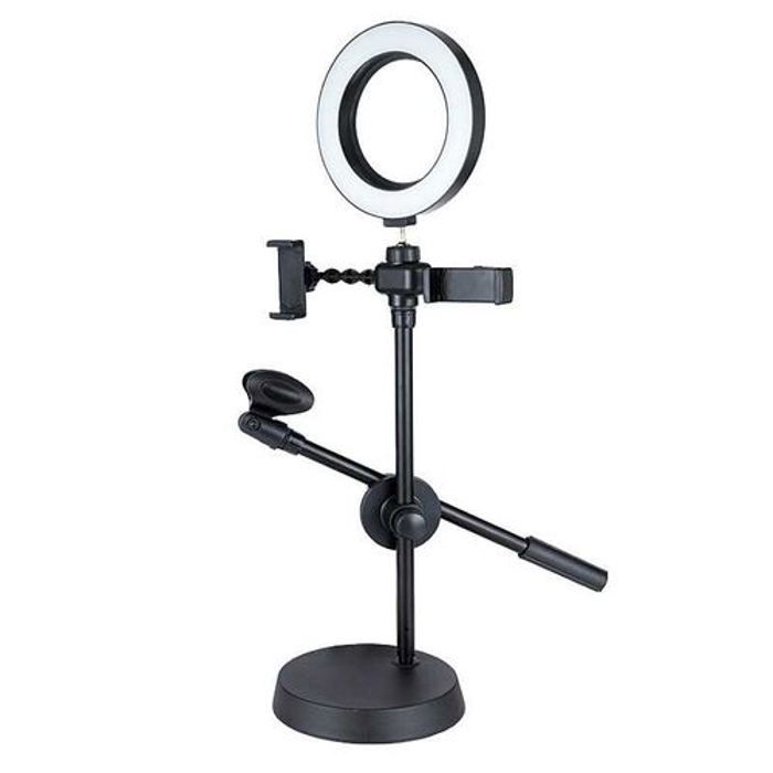 Support de Microphone et Smartphones avec anneau lumineux et Pied de Table Rond