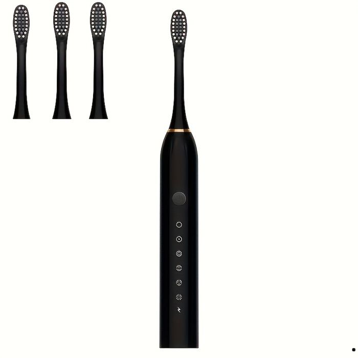 Brosse à dents électrique avec 5 modes de nettoyage, rechargeable par USB, poils ultra-fins, comprend 4 têtes de rechange