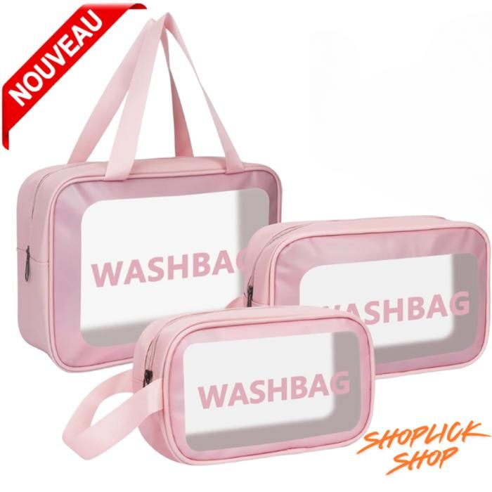 Trousse de maquillage de voyage  imperméable en PVC Unisex pour femmes et les hommes 3 Pieces (Rose)