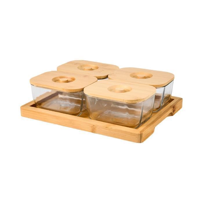 Set Petit-déjeuner Krosna 9 pièces en verre et couvercle Bamboo
