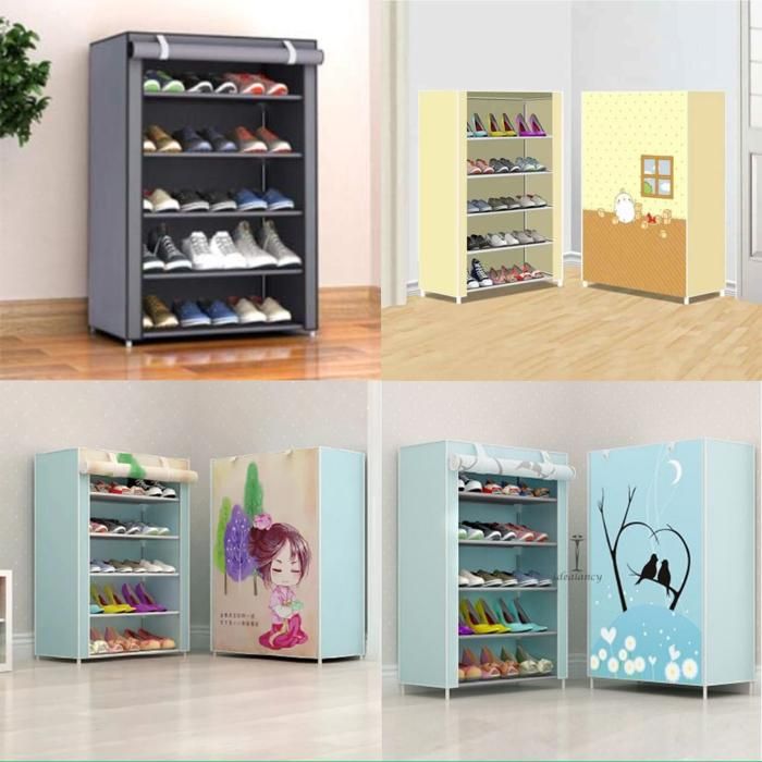Étagère à chaussures en tissu à 6 niveaux avec housse anti-poussière