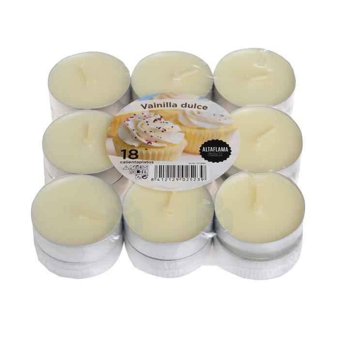 Bougies chauffe plat parfumées vanille douce 14x38mm x18 unités ALTAFLAMA
