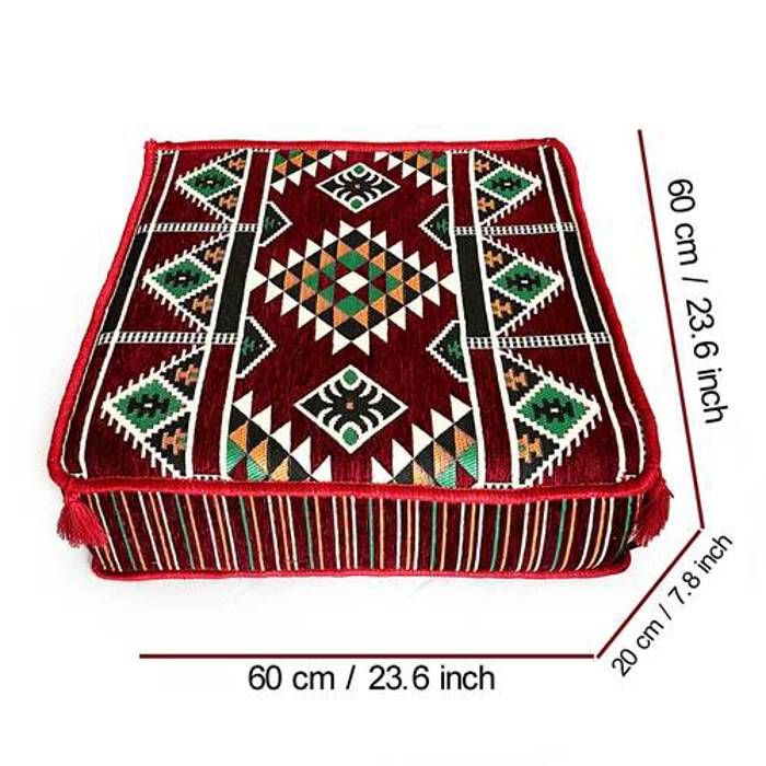 Pouf - Kilim traditionnel - Coton avec Mousse Dolidol - 60x60x20 cm - Rouge