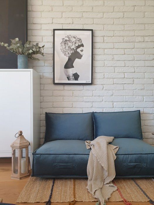 Fauteuil pouf - Non spécifié - 60cm x 60cm x 35cm - Tissu velouté - Bleu - 1 place