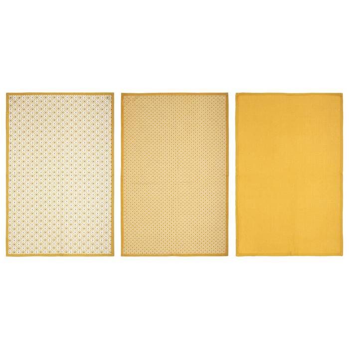Lot de 3 torchons coton jaune moutarde 45x70cm - Atmosphera createur d'interieur