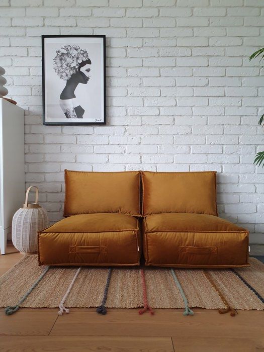 Fauteuil pouf - Non spécifié - Terracotta - Tissu velouté - 60x60x35cm - 1 place